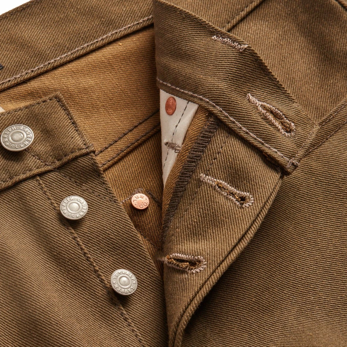 RRL By Ralph Lauren Slim Fit Full Length Jeans Rigid Olive - Image 4