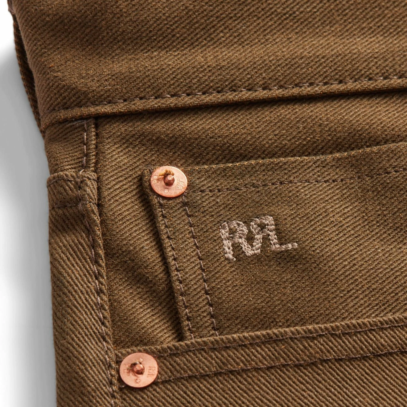 RRL By Ralph Lauren Slim Fit Full Length Jeans Rigid Olive - Image 5