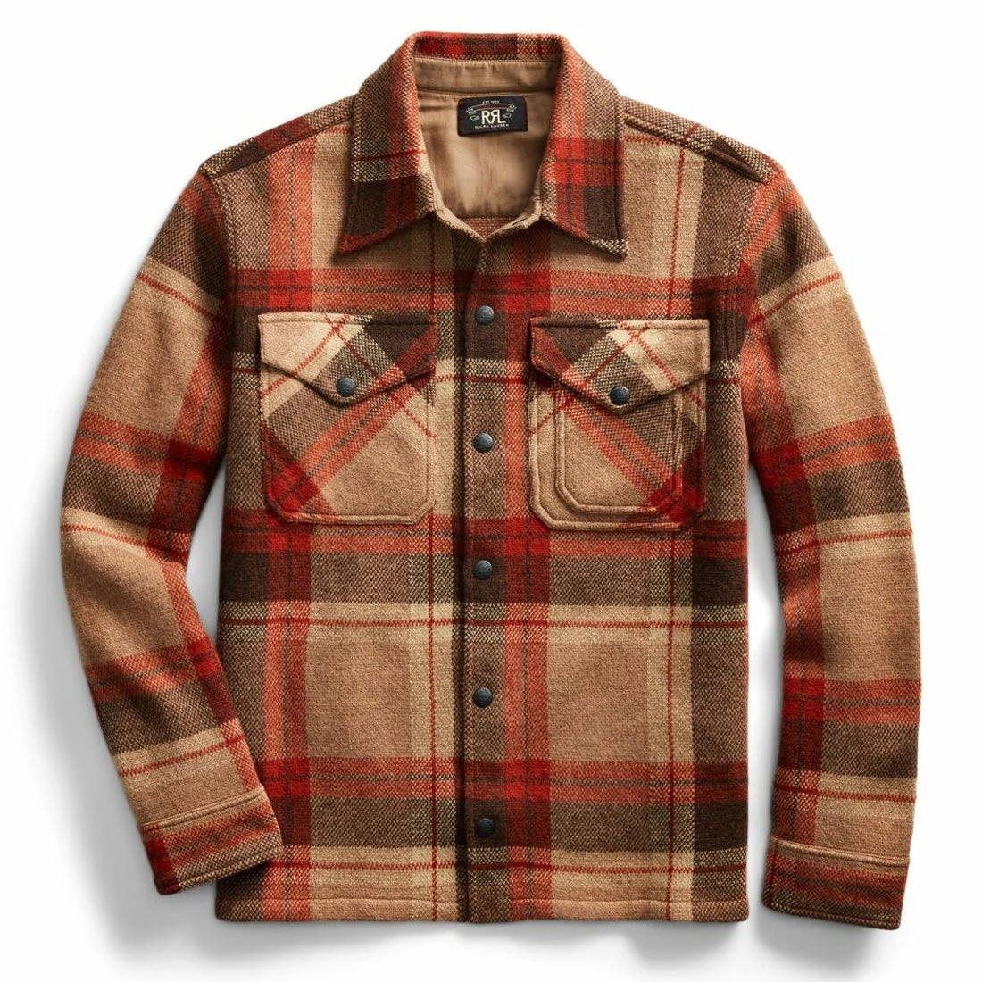 RRL By Ralph Lauren Plaid Wool Workshirt Jumper Orange Tan Multi