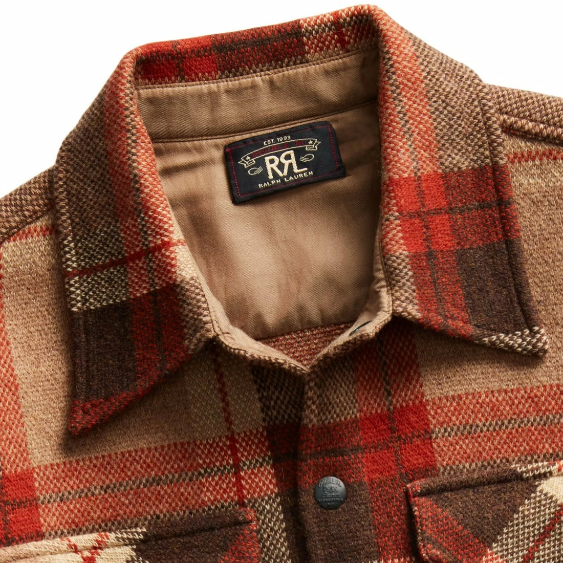 RRL By Ralph Lauren Plaid Wool Workshirt Jumper Orange Tan Multi - Image 3