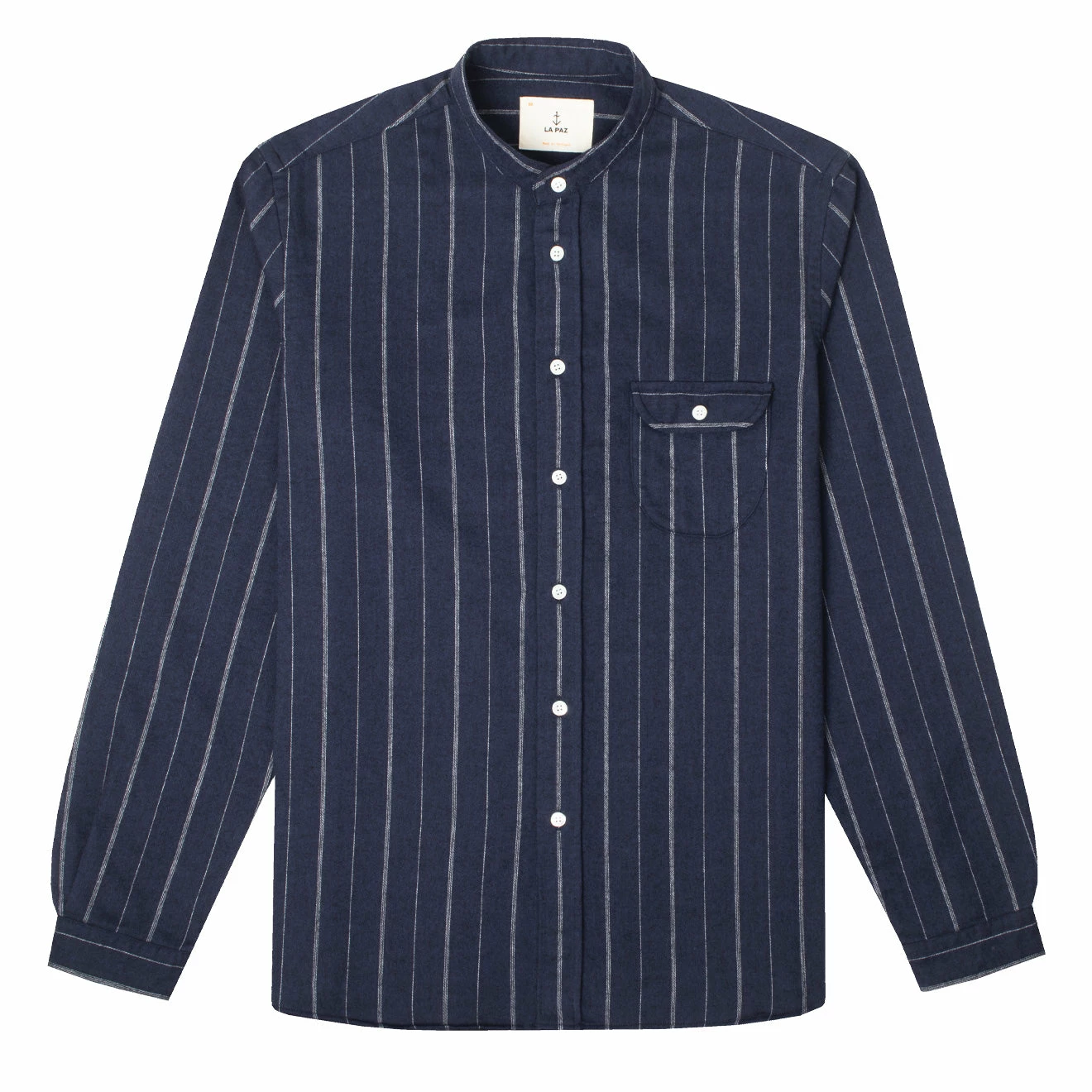 La Paz Vieira Collarless Shirt Navy / White Stripes