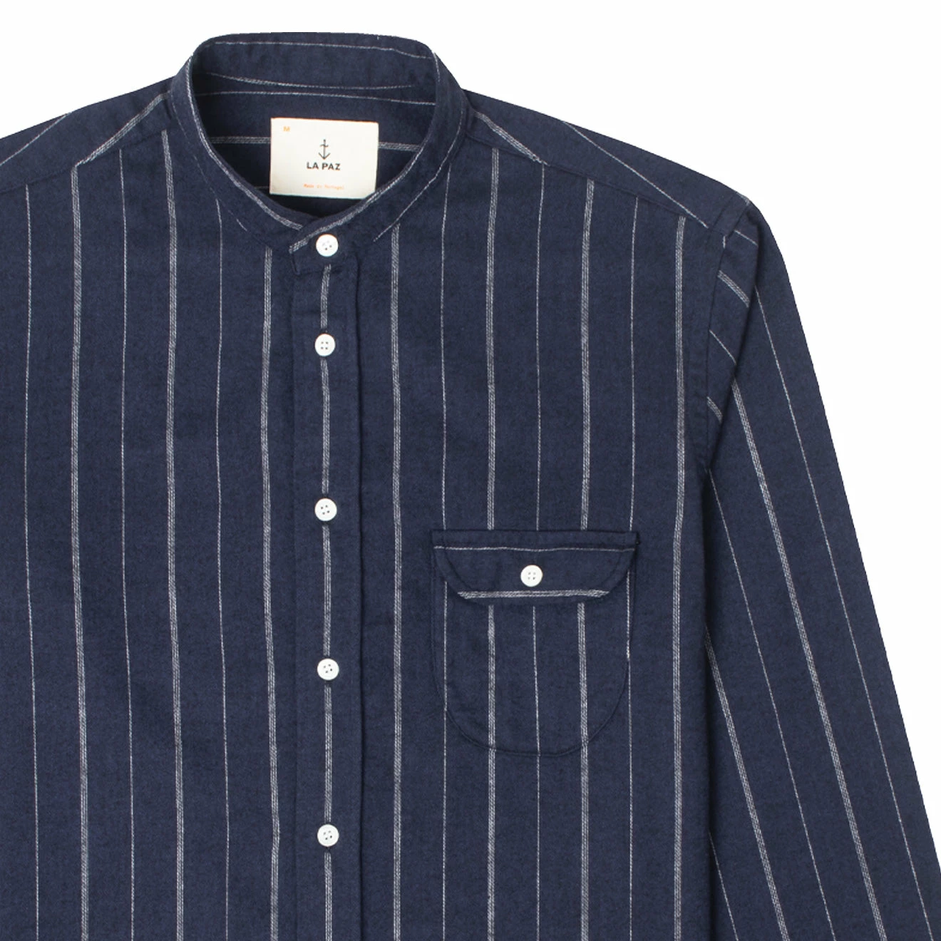 La Paz Vieira Collarless Shirt Navy / White Stripes - Image 3