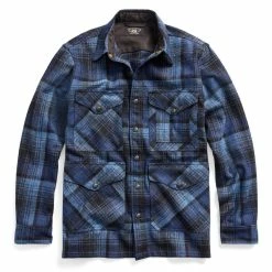 RRL By Ralph Lauren Plaid Wool Cotton Overshirt Dark Blue / Blue