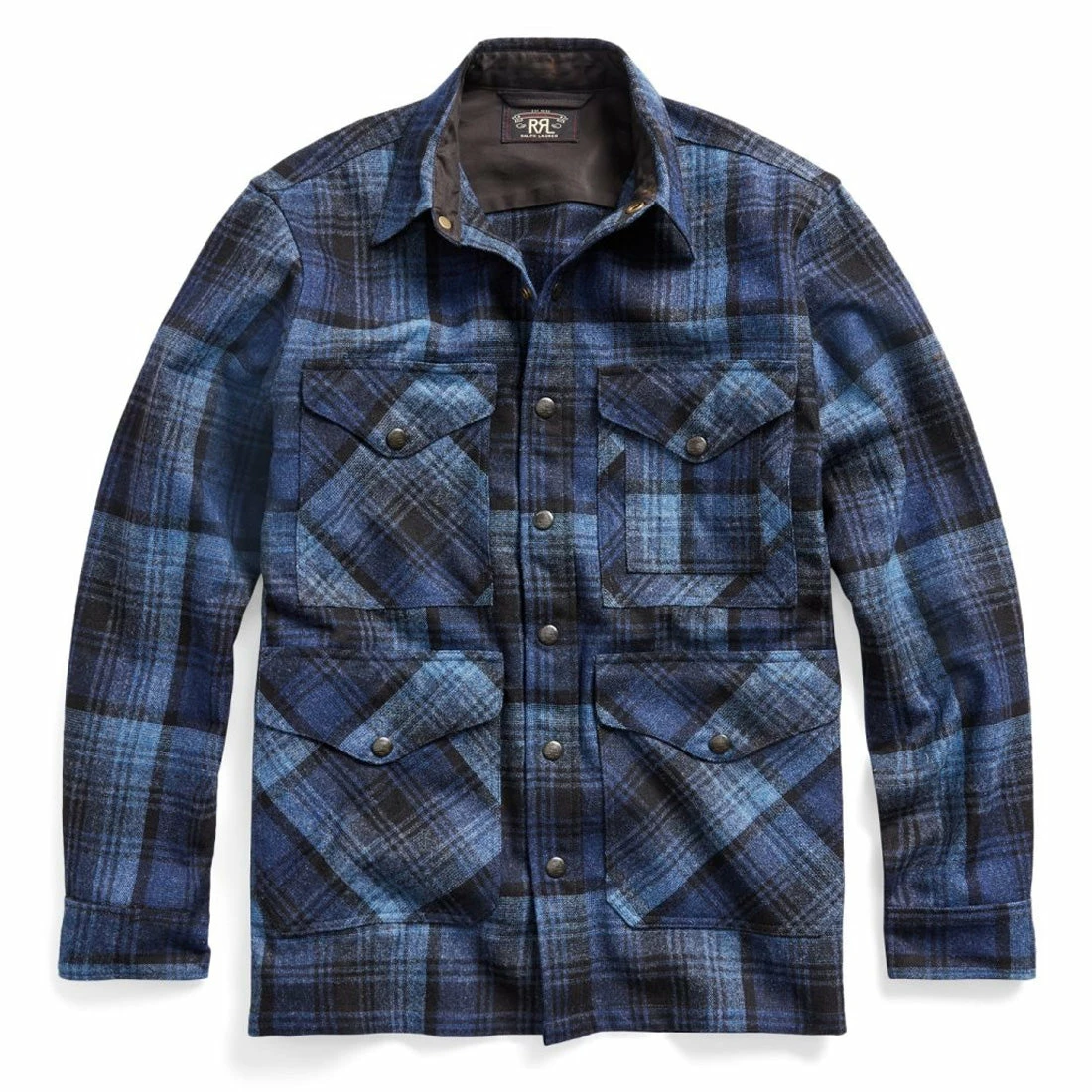 RRL By Ralph Lauren Plaid Wool Cotton Overshirt Dark Blue / Blue