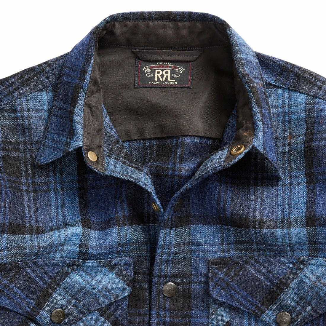 RRL By Ralph Lauren Plaid Wool Cotton Overshirt Dark Blue / Blue - Image 3