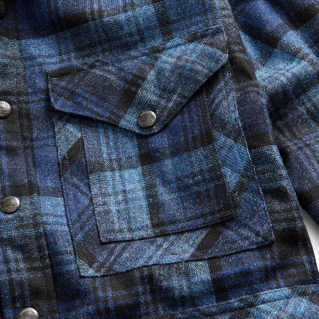 RRL By Ralph Lauren Plaid Wool Cotton Overshirt Dark Blue / Blue - Image 4