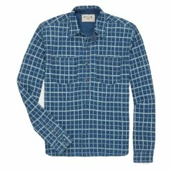 RRL By Ralph Lauren Checked Ribbed Jersey Popover Work Shirt Indigo/Cream