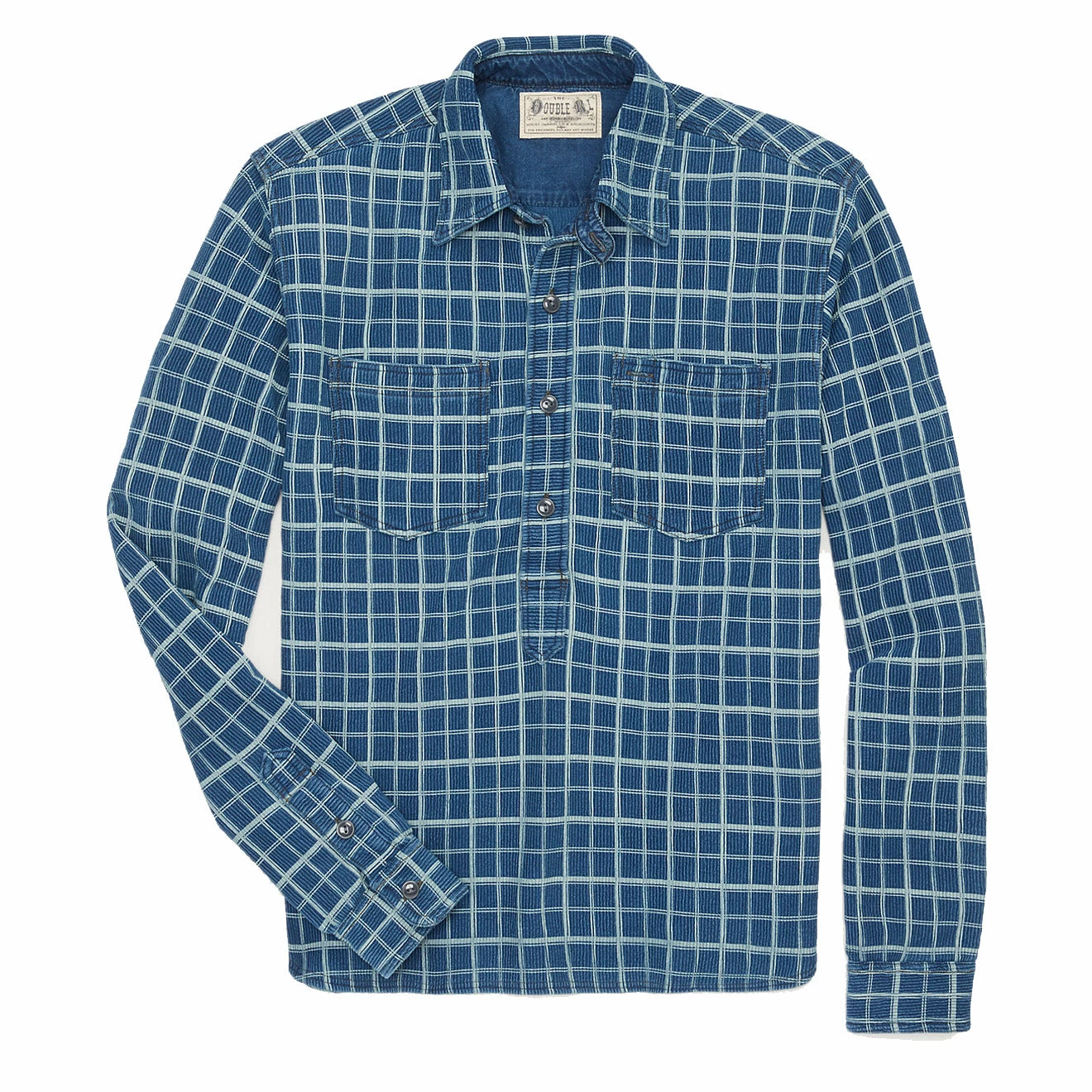 RRL By Ralph Lauren Checked Ribbed Jersey Popover Work Shirt Indigo/Cream