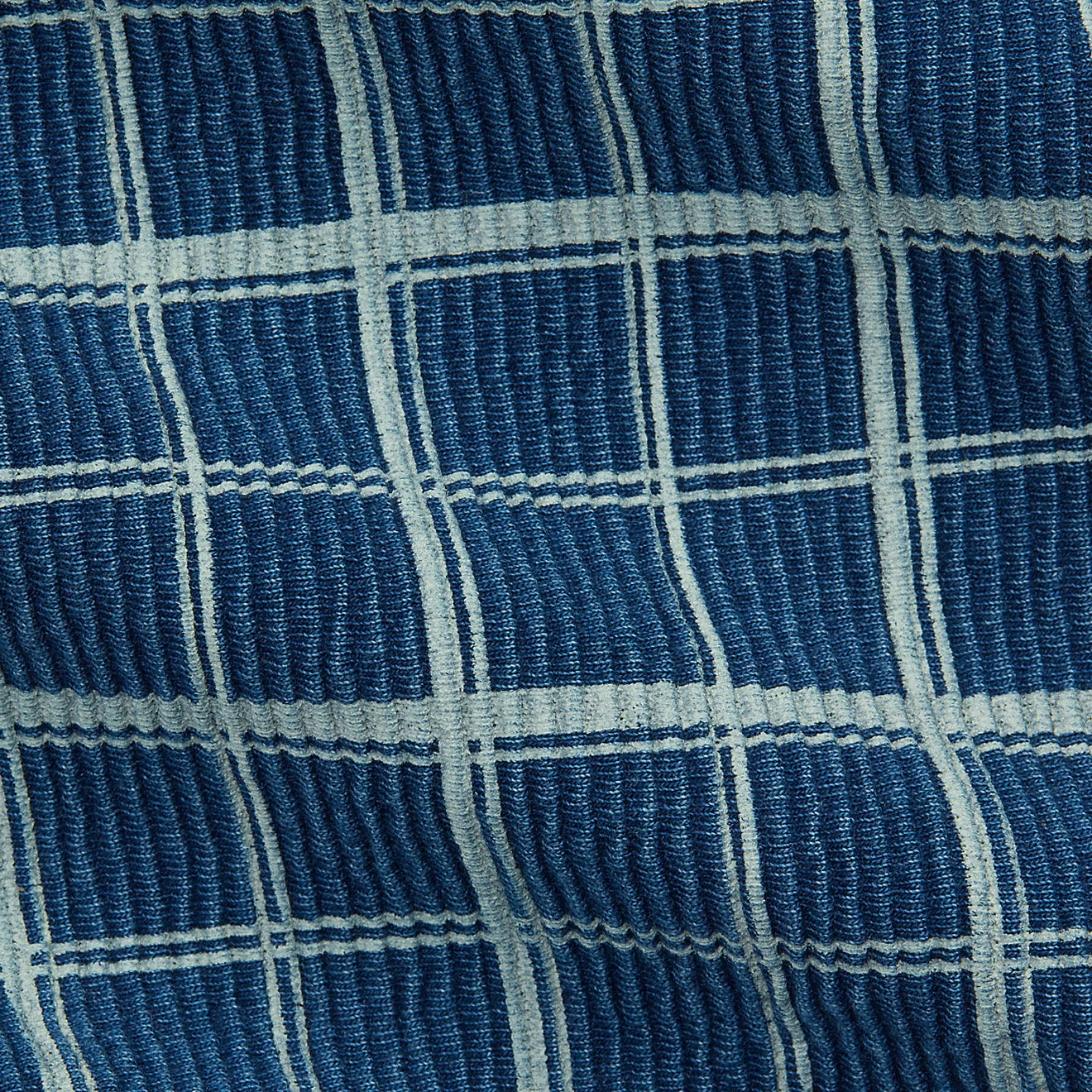 RRL By Ralph Lauren Checked Ribbed Jersey Popover Work Shirt Indigo/Cream - Image 3