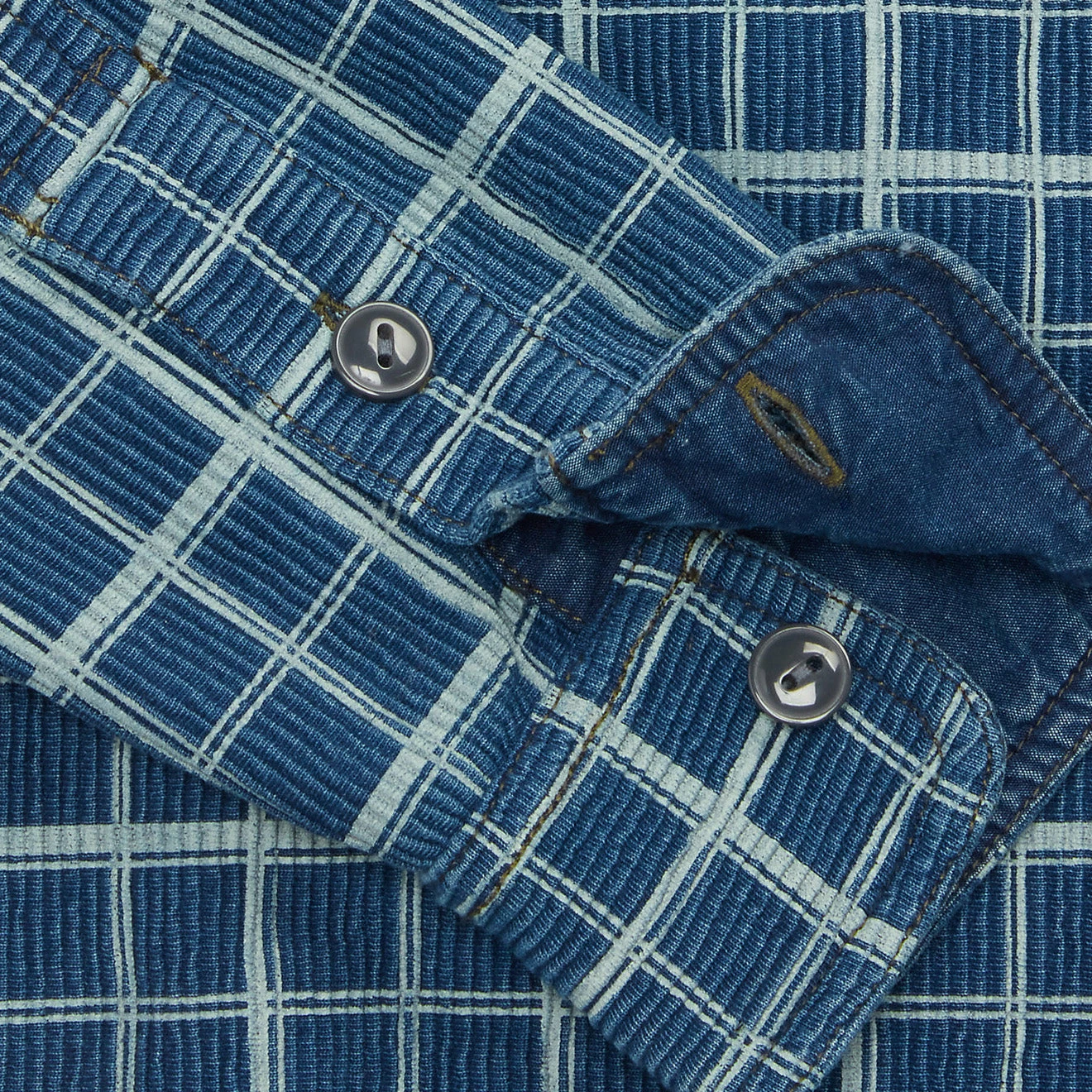 RRL By Ralph Lauren Checked Ribbed Jersey Popover Work Shirt Indigo/Cream - Image 4