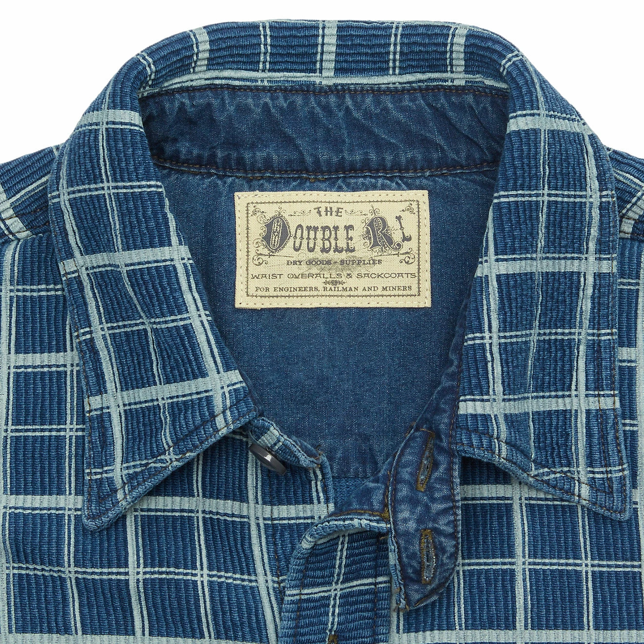 RRL By Ralph Lauren Checked Ribbed Jersey Popover Work Shirt Indigo/Cream - Image 5
