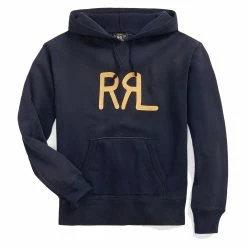 RRL By Ralph Lauren Logo Fleece Hoodie Faded Navy