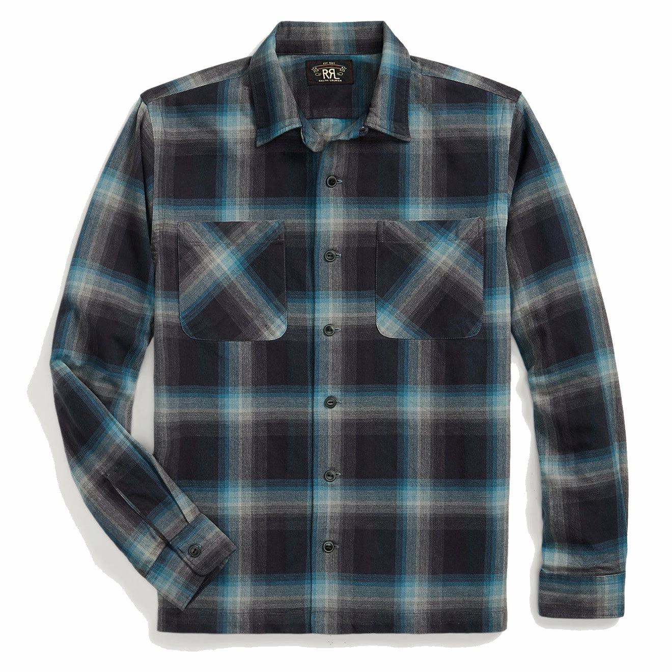 RRL By Ralph Lauren Plaid Jaspe Twill Camp Workshirt Black/Blue