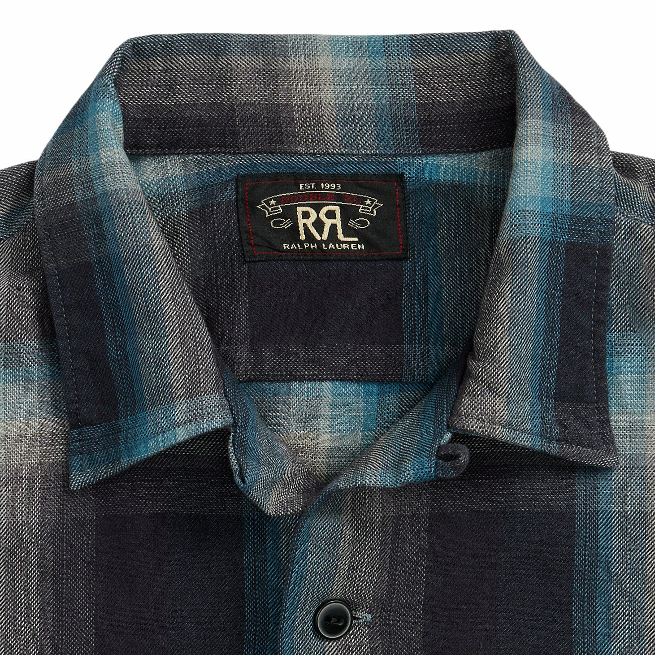 RRL By Ralph Lauren Plaid Jaspe Twill Camp Workshirt Black/Blue - Image 3