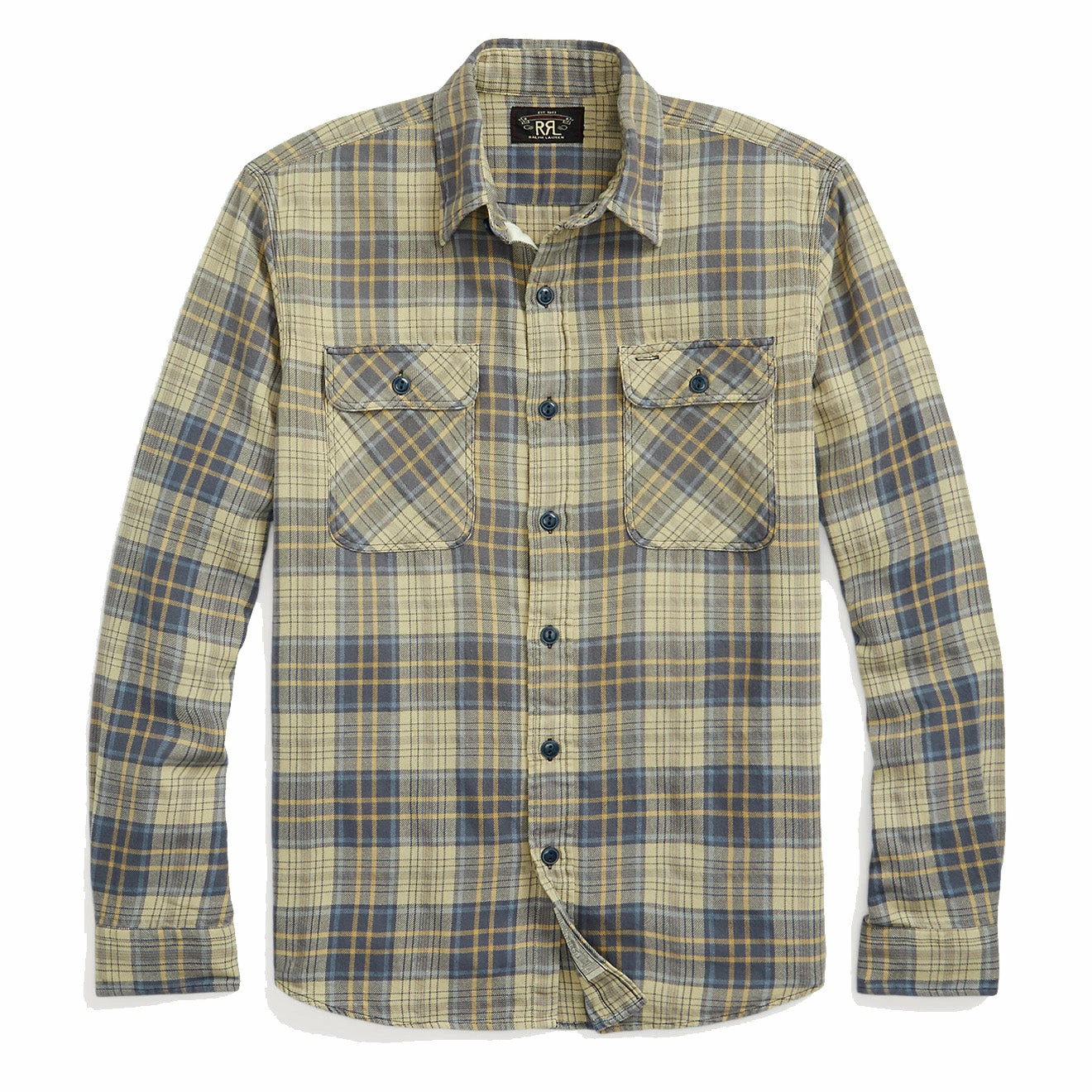 RRL By Ralph Lauren Plaid Twill Workshirt Faded Blue/Yellow