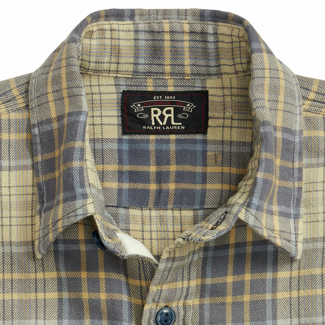 RRL By Ralph Lauren Plaid Twill Workshirt Faded Blue/Yellow - Image 5