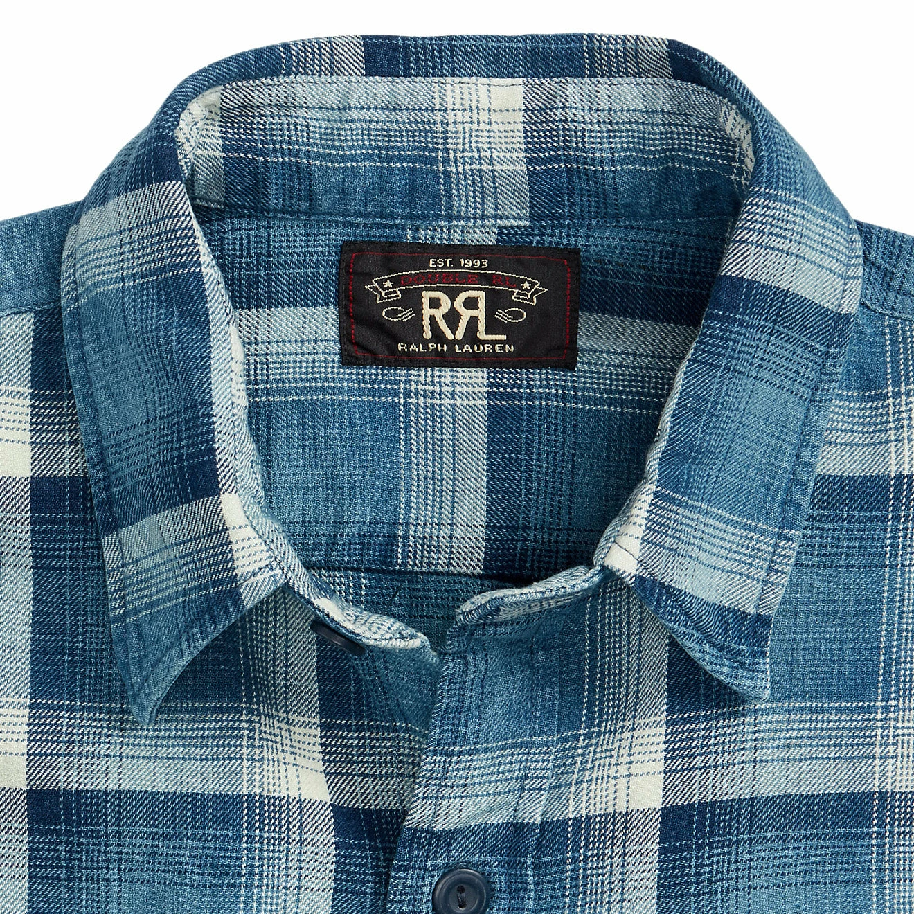 RRL By Ralph Lauren Plaid Twill Workshirt Indigo / Cream - Image 5