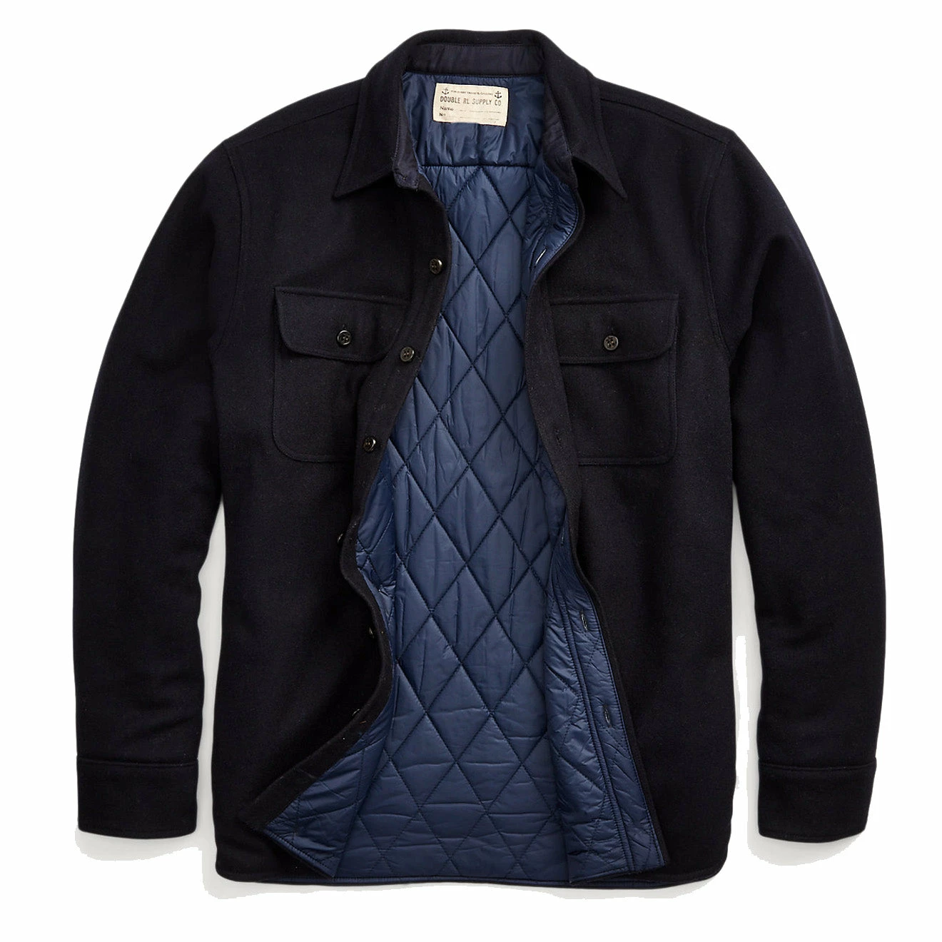 RRL By Ralph Lauren Quilted Wool Melton Overshirt Navy / Blue - Image 2