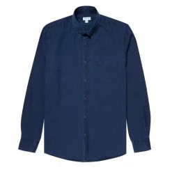 Sunspel Soft Twill Button Down Shirt Indigo